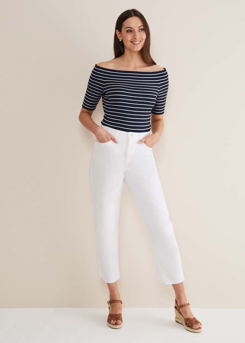Taylah Striped Bandeau Top - Navy/Ivory