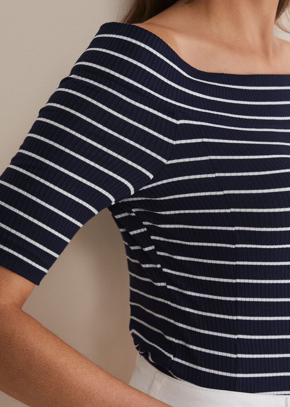 Taylah Striped Bandeau Top - Navy/Ivory