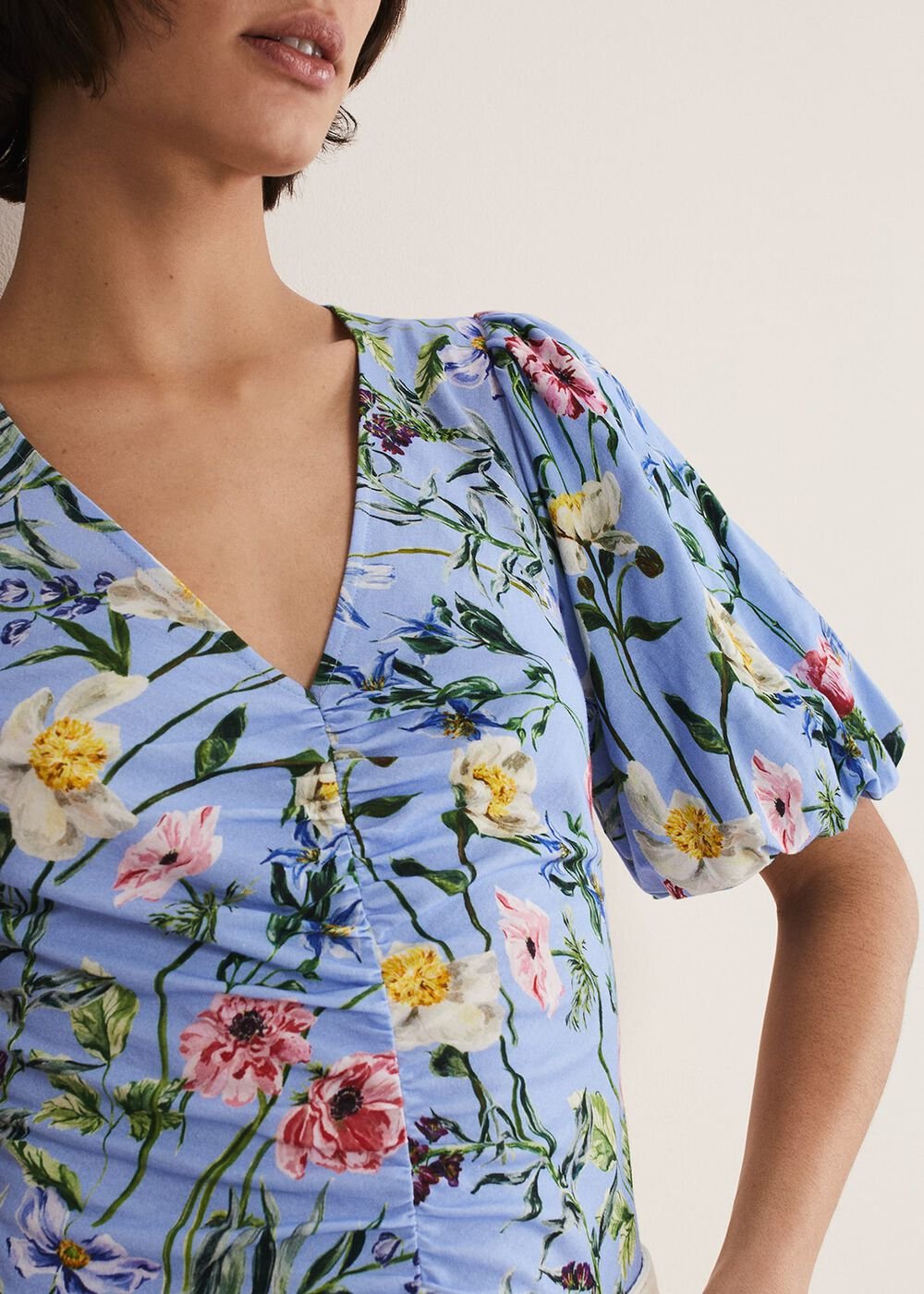 Donda Floral Ruched Top - Blue/Multi