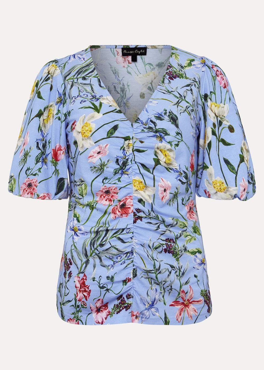 Donda Floral Ruched Top - Blue/Multi