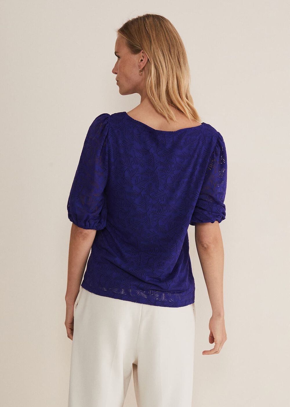 Jaeda Leaf Print Burnout Top - Purple
