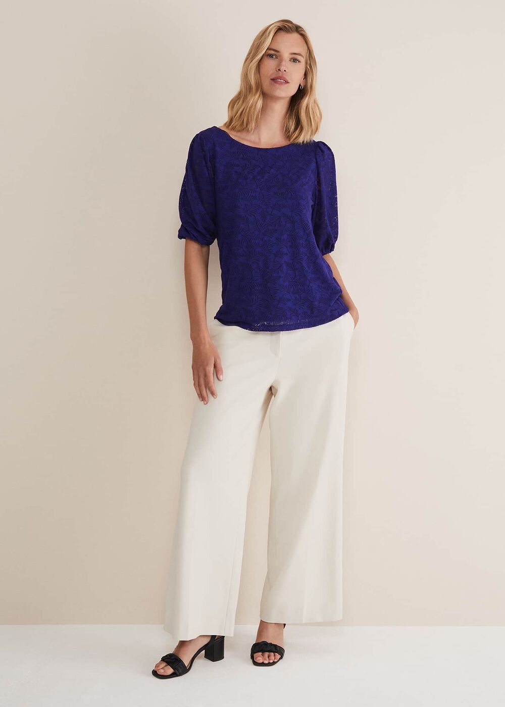 Jaeda Leaf Print Burnout Top - Purple