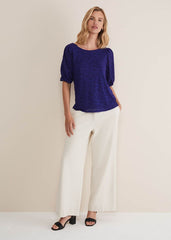 Jaeda Leaf Print Burnout Top - Purple
