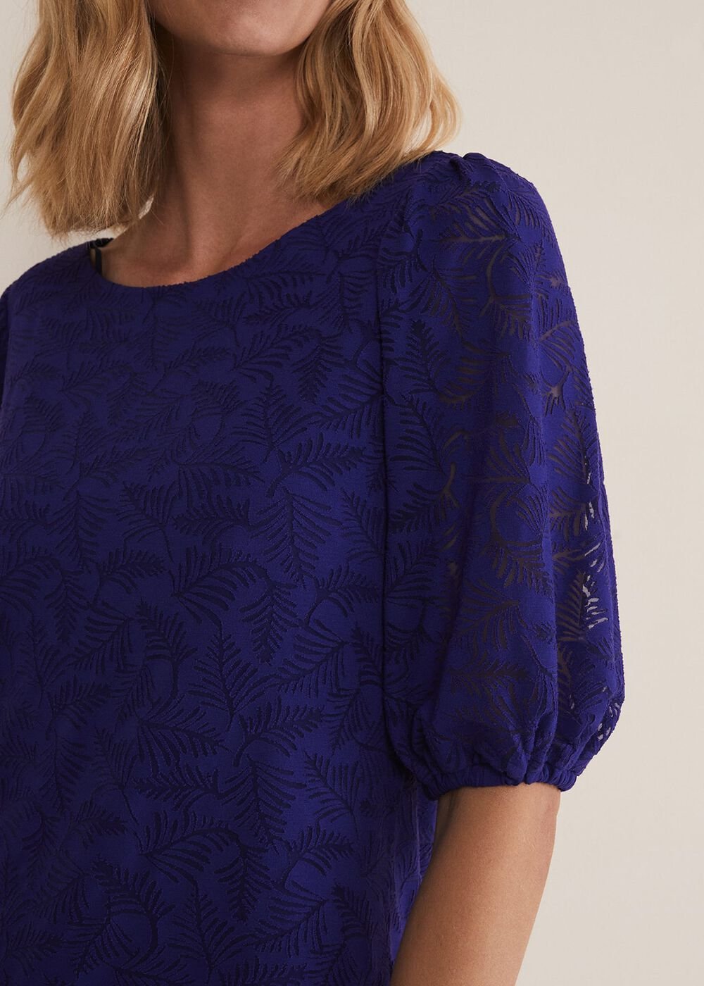 Jaeda Leaf Print Burnout Top - Purple