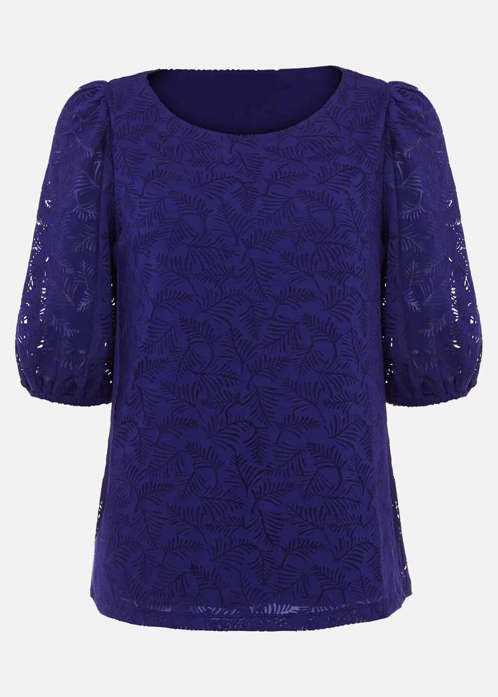 Jaeda Leaf Print Burnout Top - Purple
