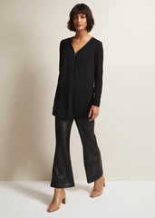 Black Tunic Top with V-Neck Zip Detail & Long Sleeves - Black