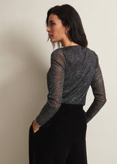 Sera Shimmer Cowl Neck Top - Teal