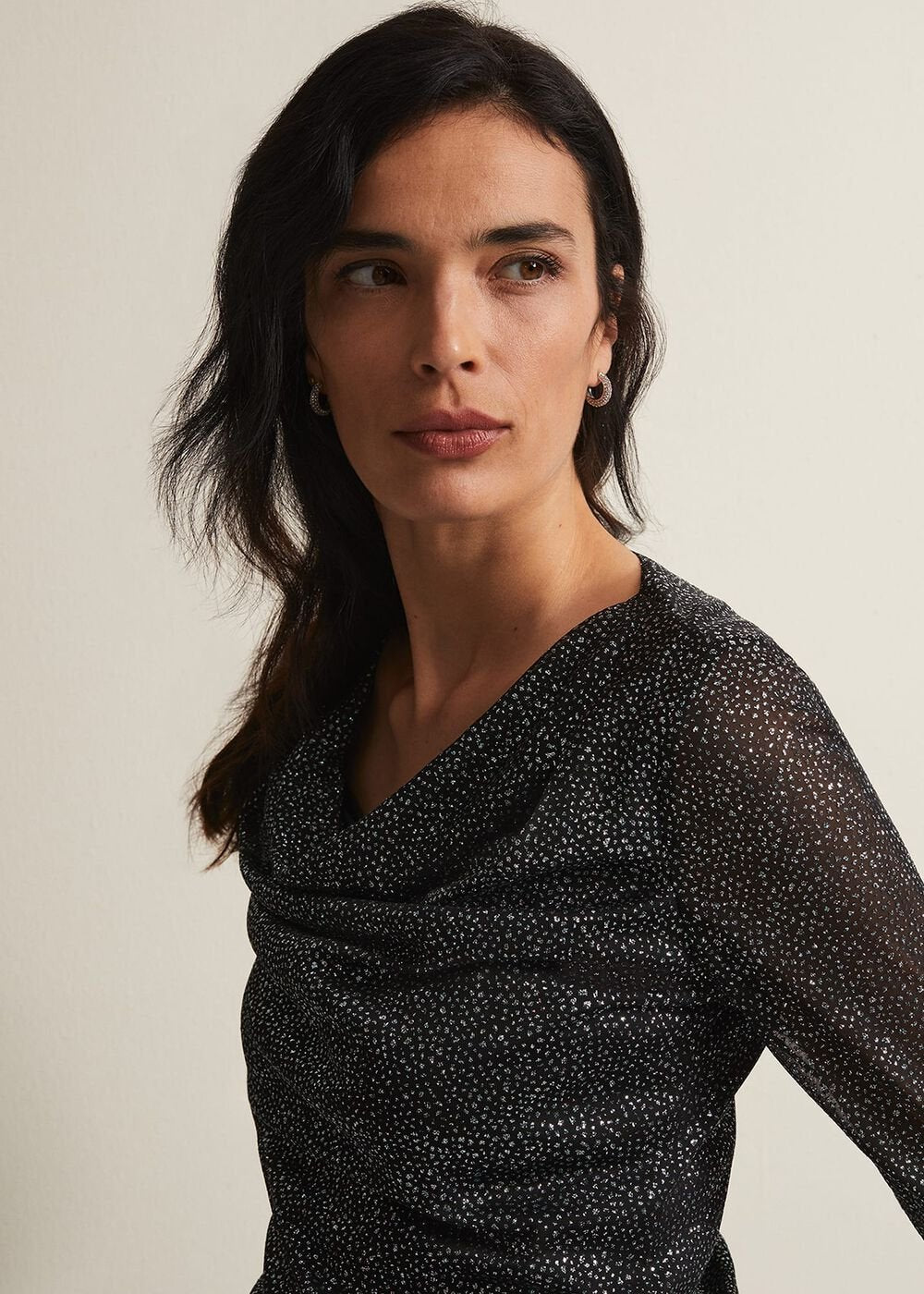 Sera Shimmer Cowl Neck Top - Teal