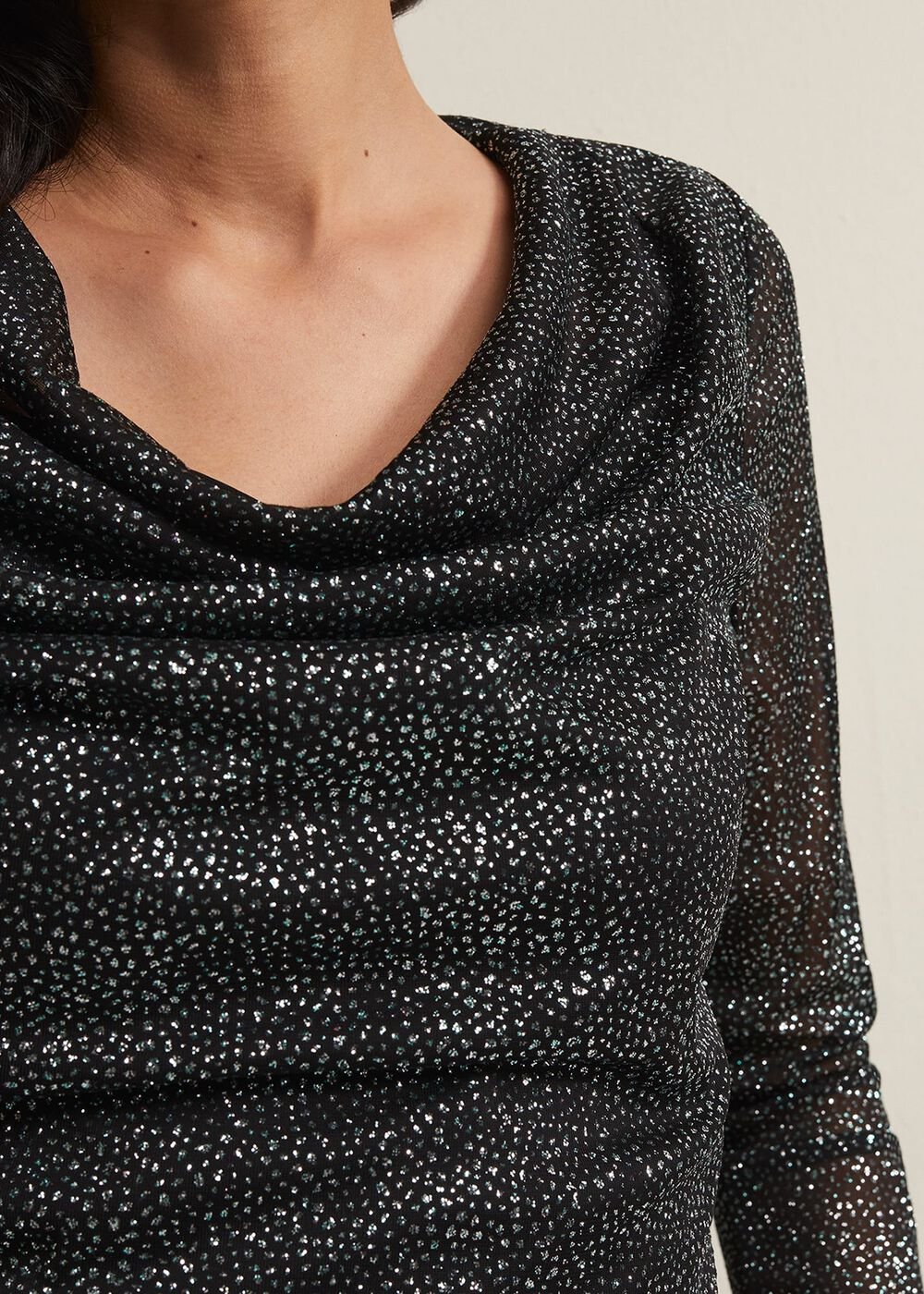 Sera Shimmer Cowl Neck Top - Teal