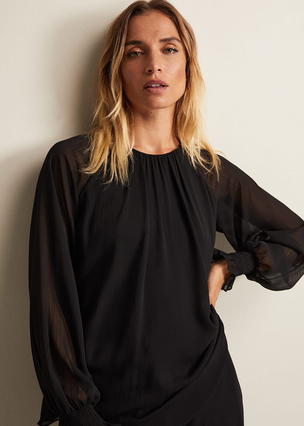 Aria Chiffon Double Layer Top - Black
