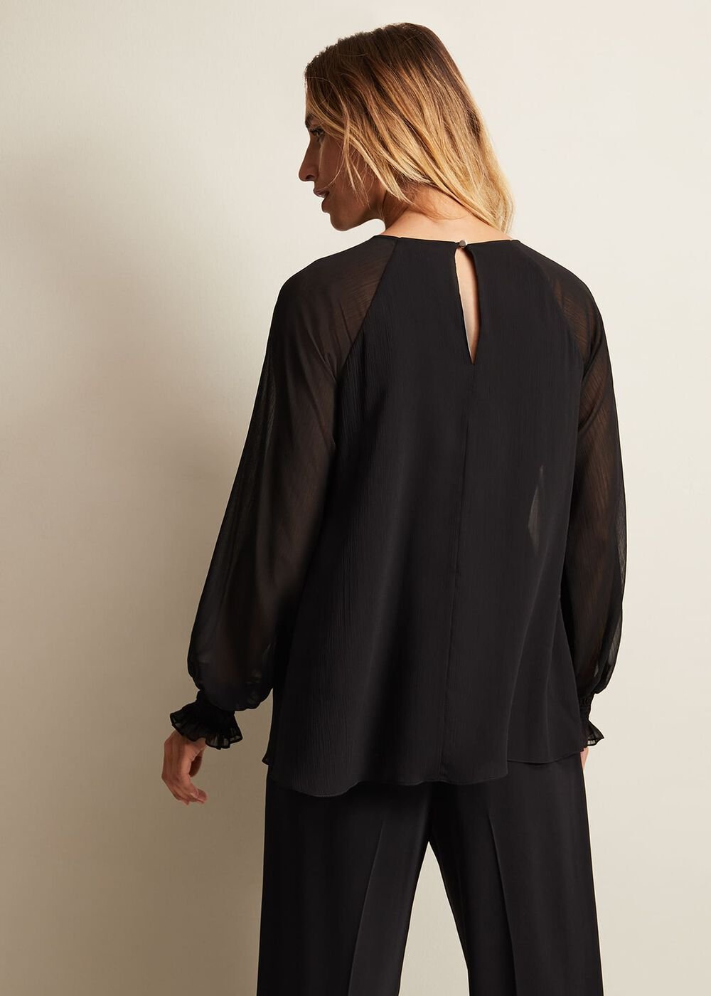 Aria Chiffon Double Layer Top - Black