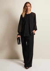 Aria Chiffon Double Layer Top - Black