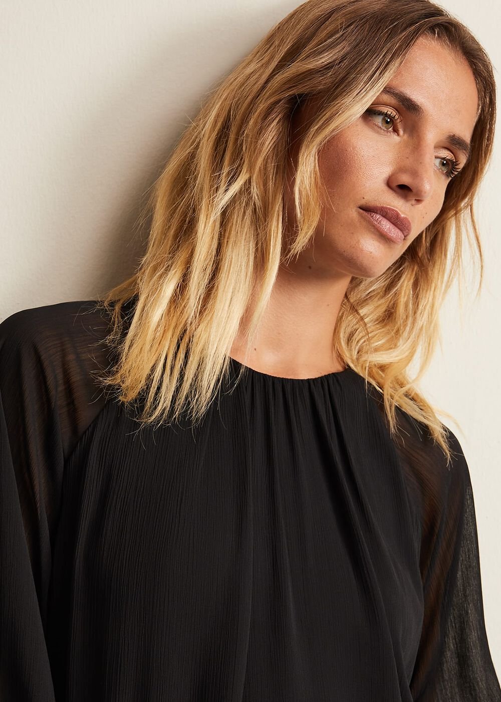 Aria Chiffon Double Layer Top - Black