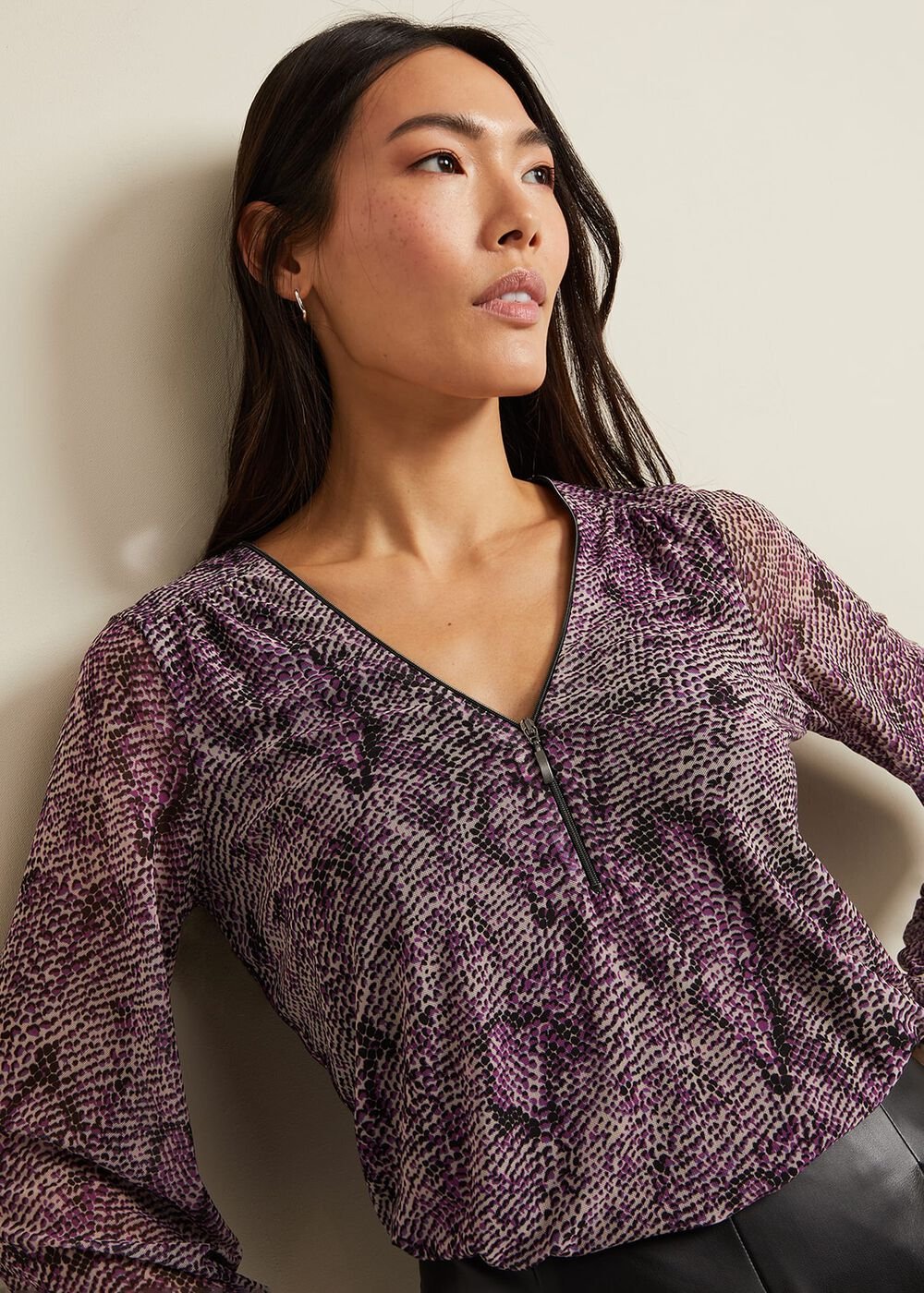 Elyza Snake Mesh Print Top - Multi-Coloured