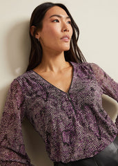 Elyza Snake Mesh Print Top - Multi-Coloured