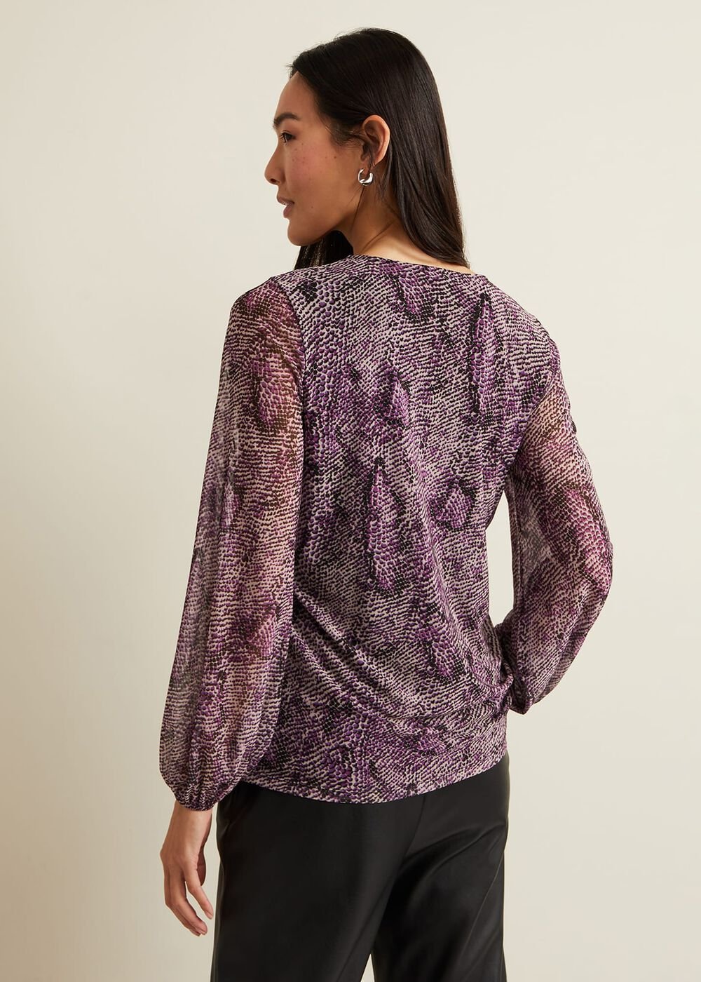 Elyza Snake Mesh Print Top - Multi-Coloured
