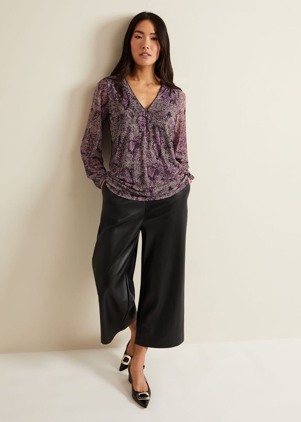 Elyza Snake Mesh Print Top - Multi-Coloured