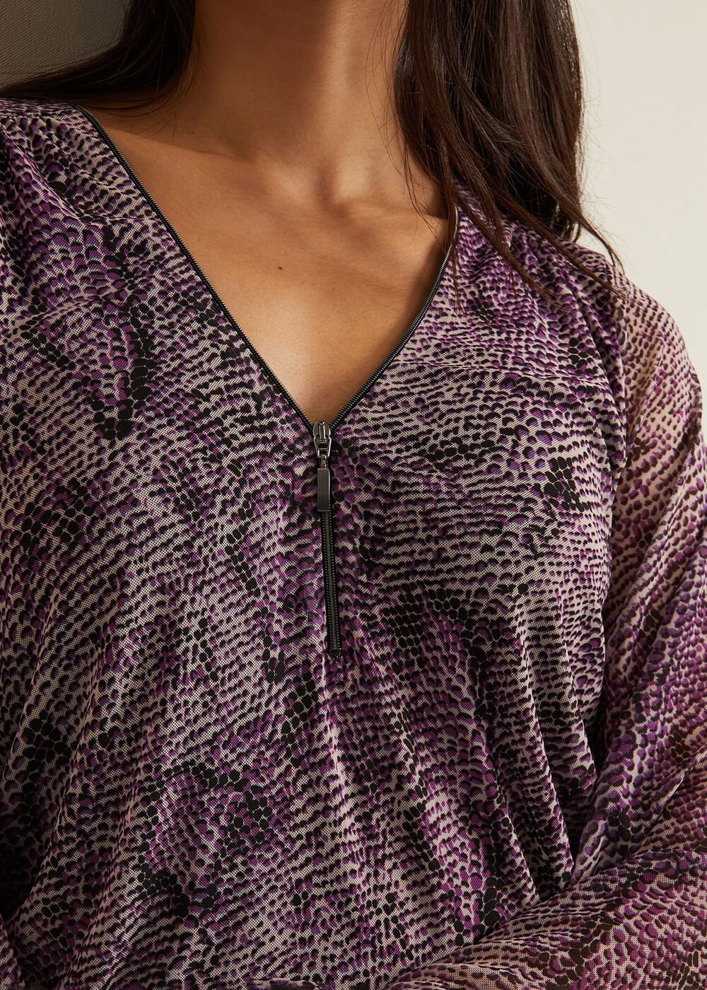 Elyza Snake Mesh Print Top - Multi-Coloured