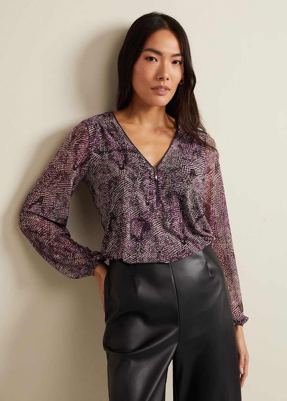 Elyza Snake Mesh Print Top - Multi-Coloured