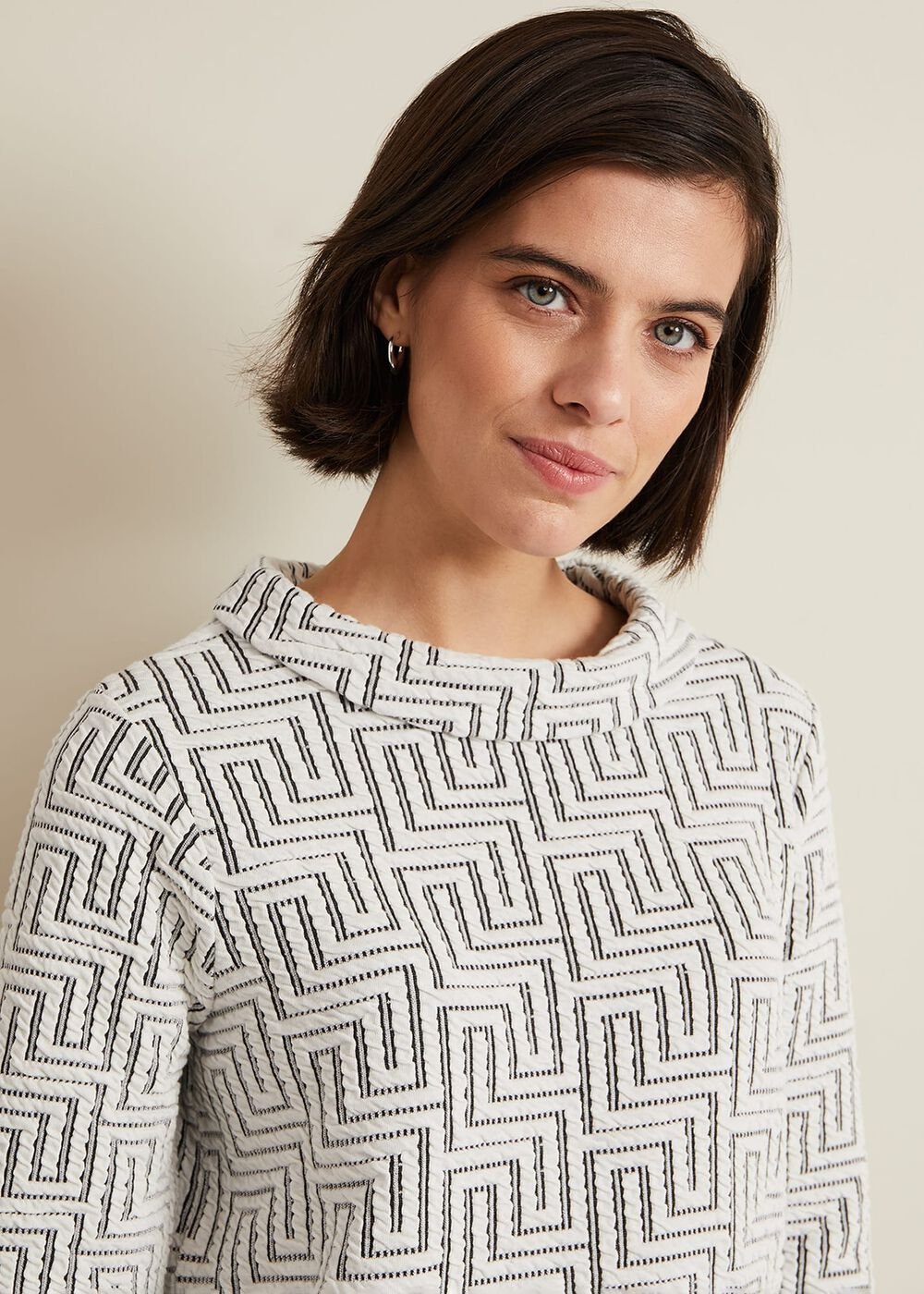 Rena Textured Top - Ivory/Black
