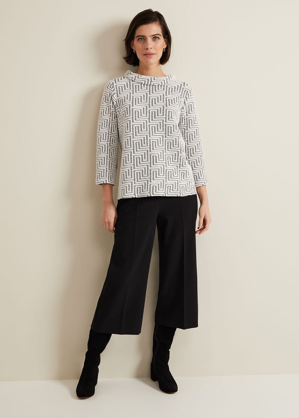 Rena Textured Top - Ivory/Black