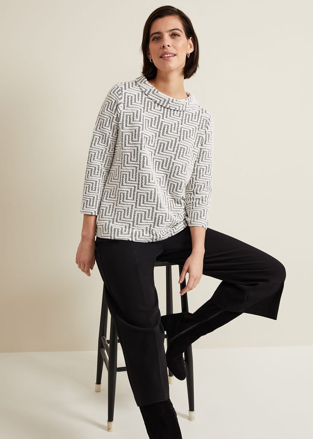 Rena Textured Top - Ivory/Black