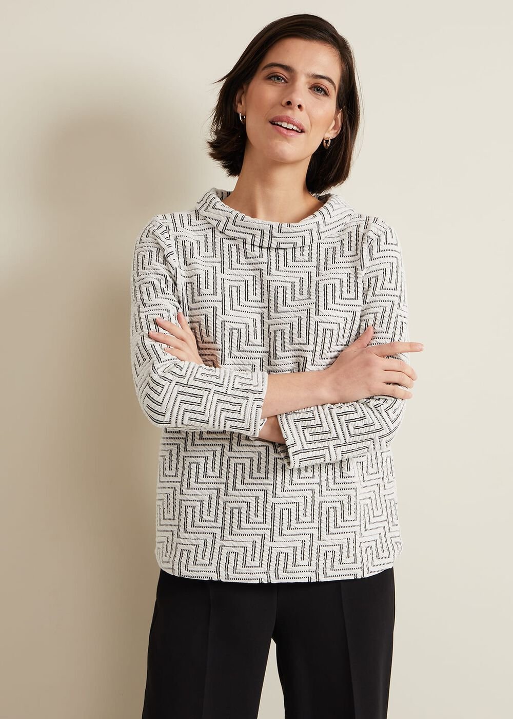 Rena Textured Top - Ivory/Black