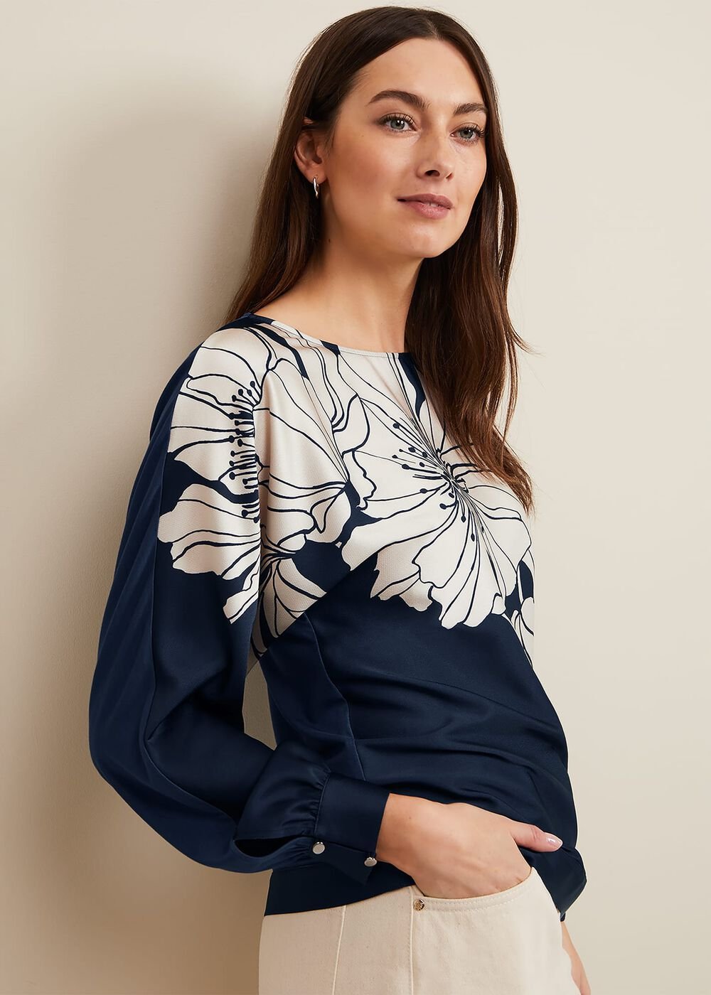 Alora Floral Woven Front Top - Navy