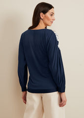 Alora Floral Woven Front Top - Navy