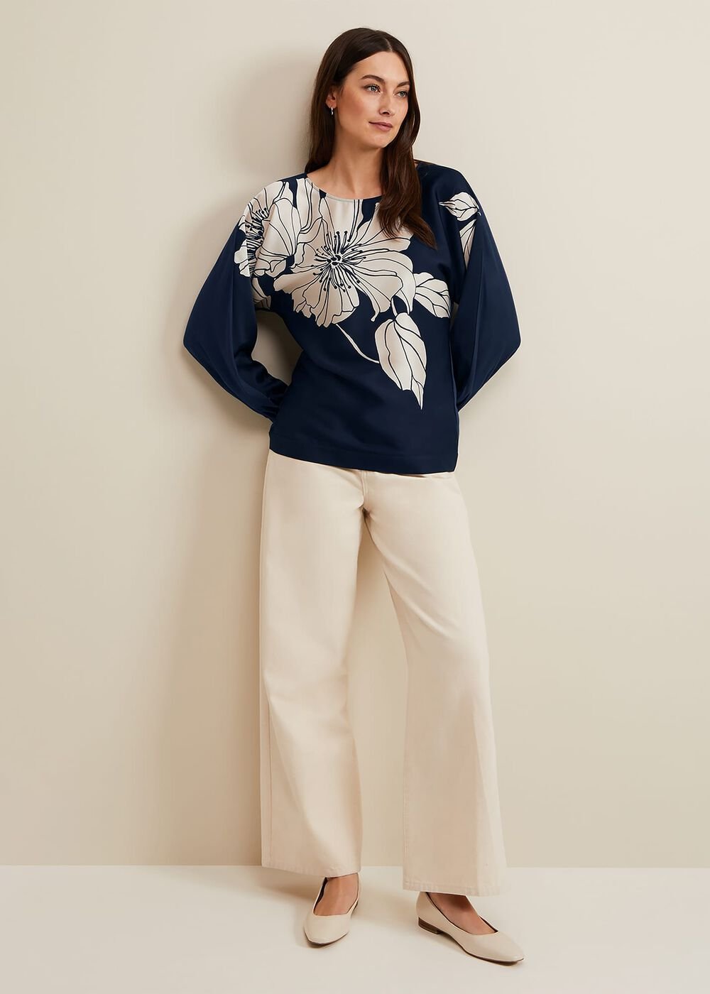 Alora Floral Woven Front Top - Navy