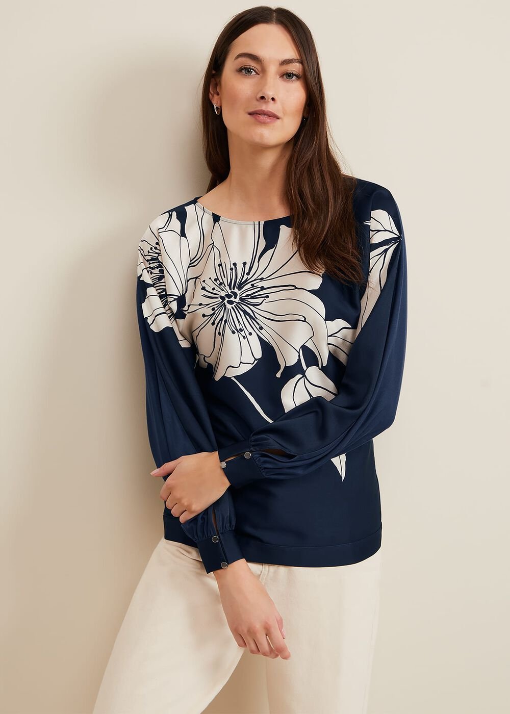 Alora Floral Woven Front Top - Navy