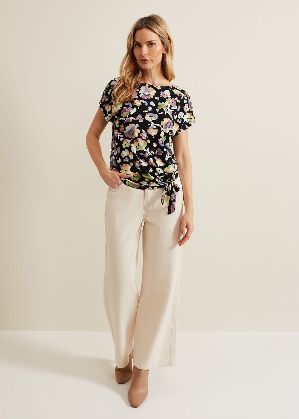 Maddie Watercolor Top - Black/Multi