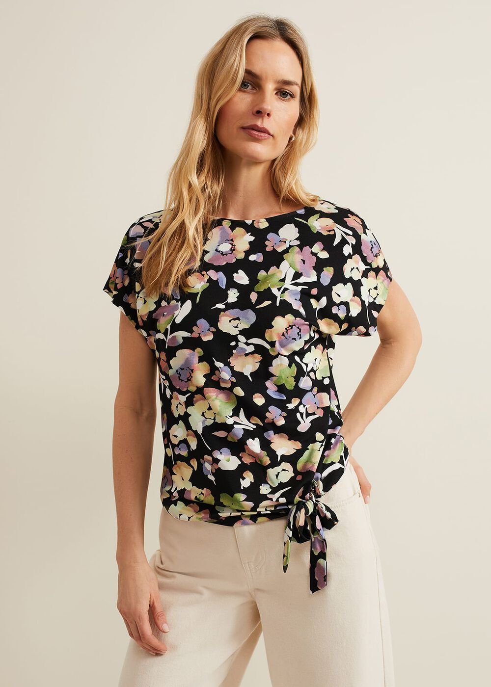 Maddie Watercolor Top - Black/Multi