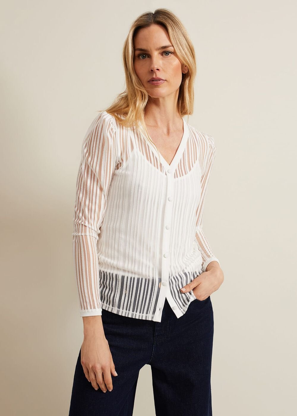 Loraine Linear Burnout Top - Ivory