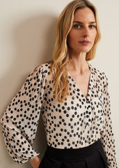 Sophia Spot Textured Mesh Top - Ivory