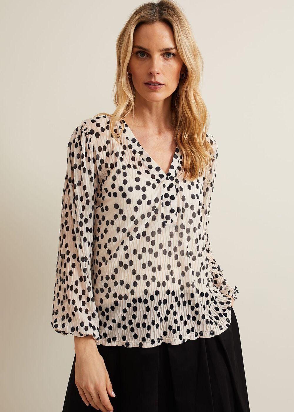 Sophia Spot Textured Mesh Top - Ivory