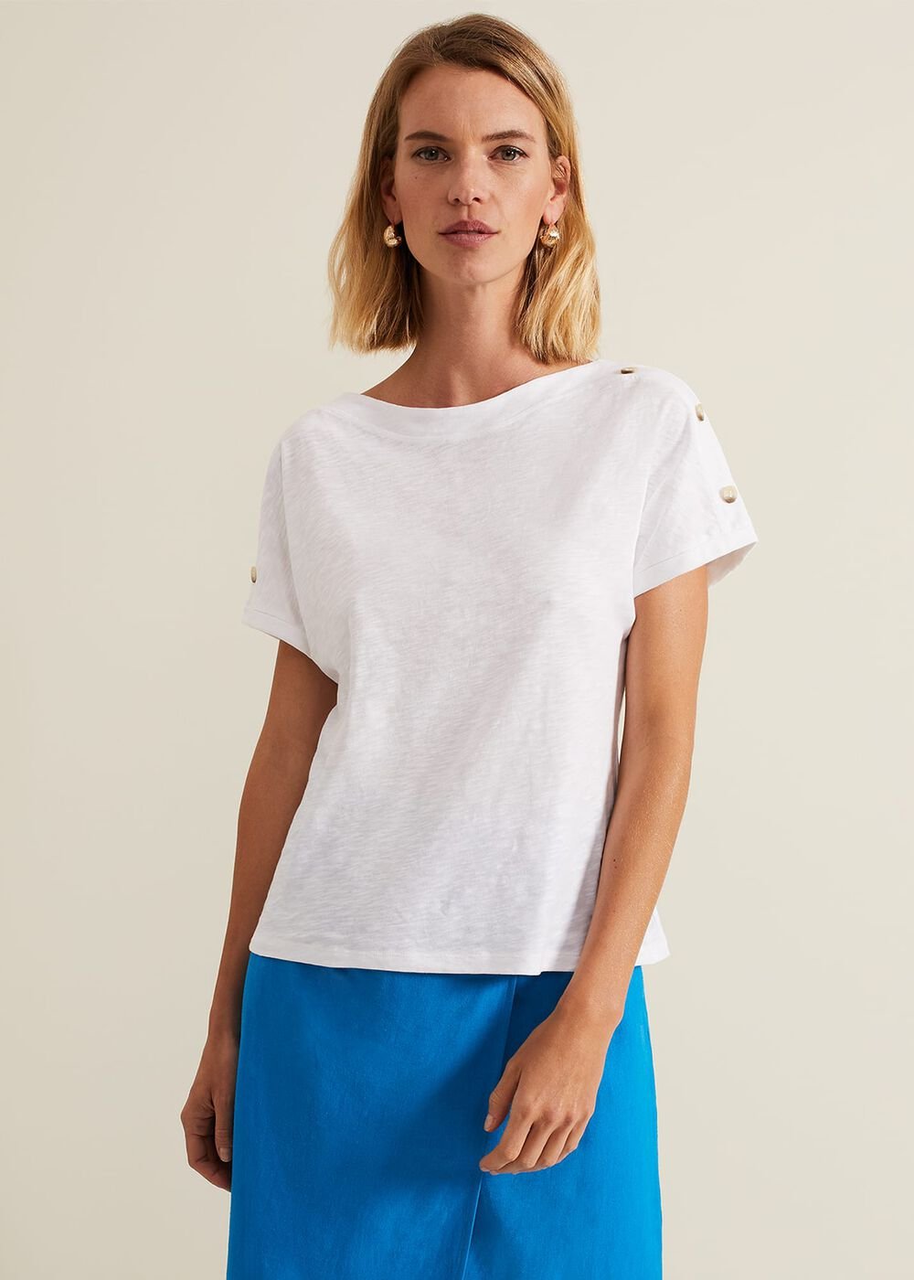 Suzie Button Detail Top - White