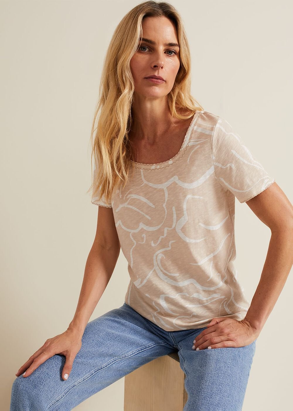 Nia Linear Print Top - Neutral