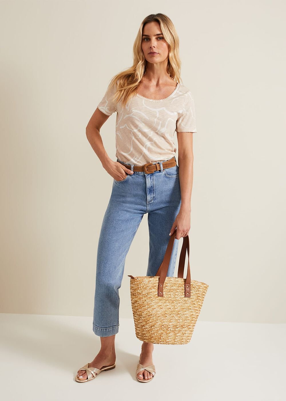 Nia Linear Print Top - Neutral
