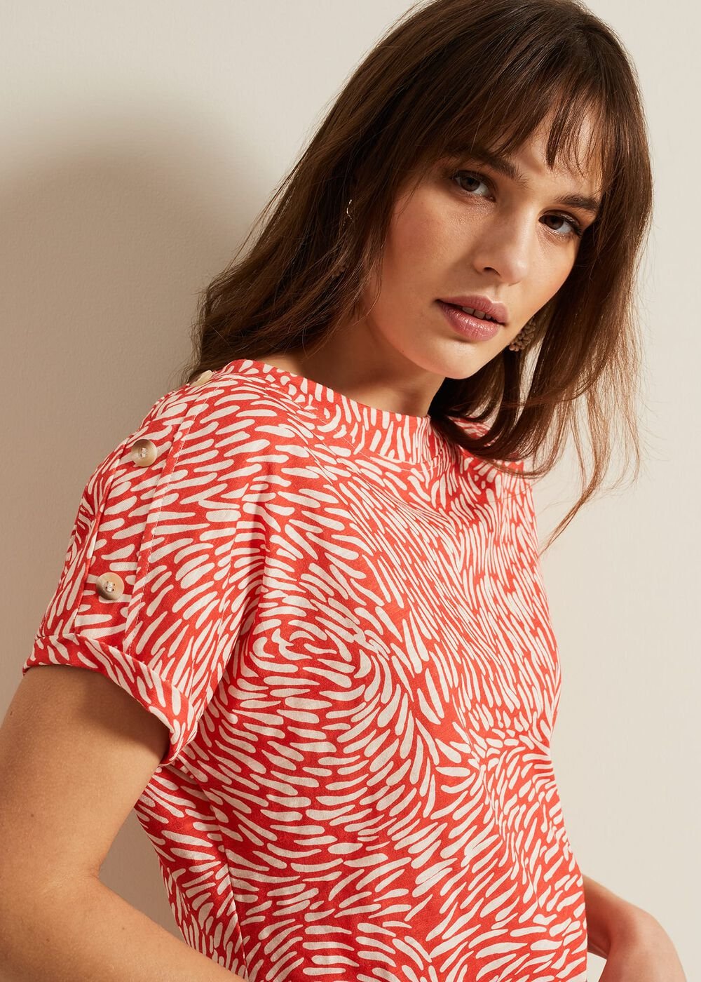 Suzie Button Detail Printed Top - Red