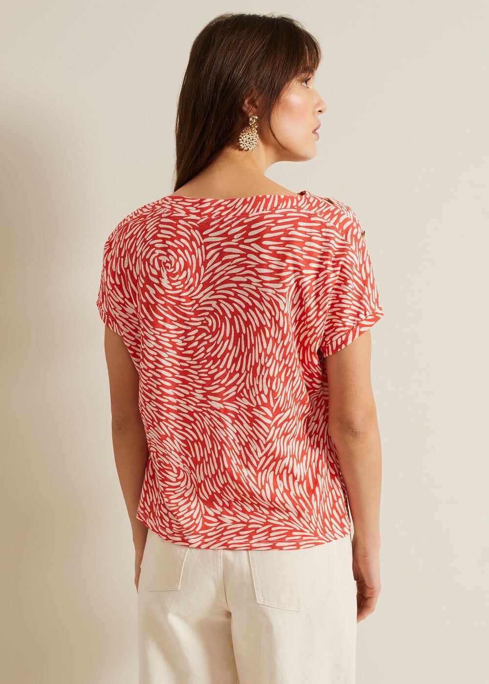 Suzie Button Detail Printed Top - Red