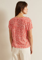 Suzie Button Detail Printed Top - Red