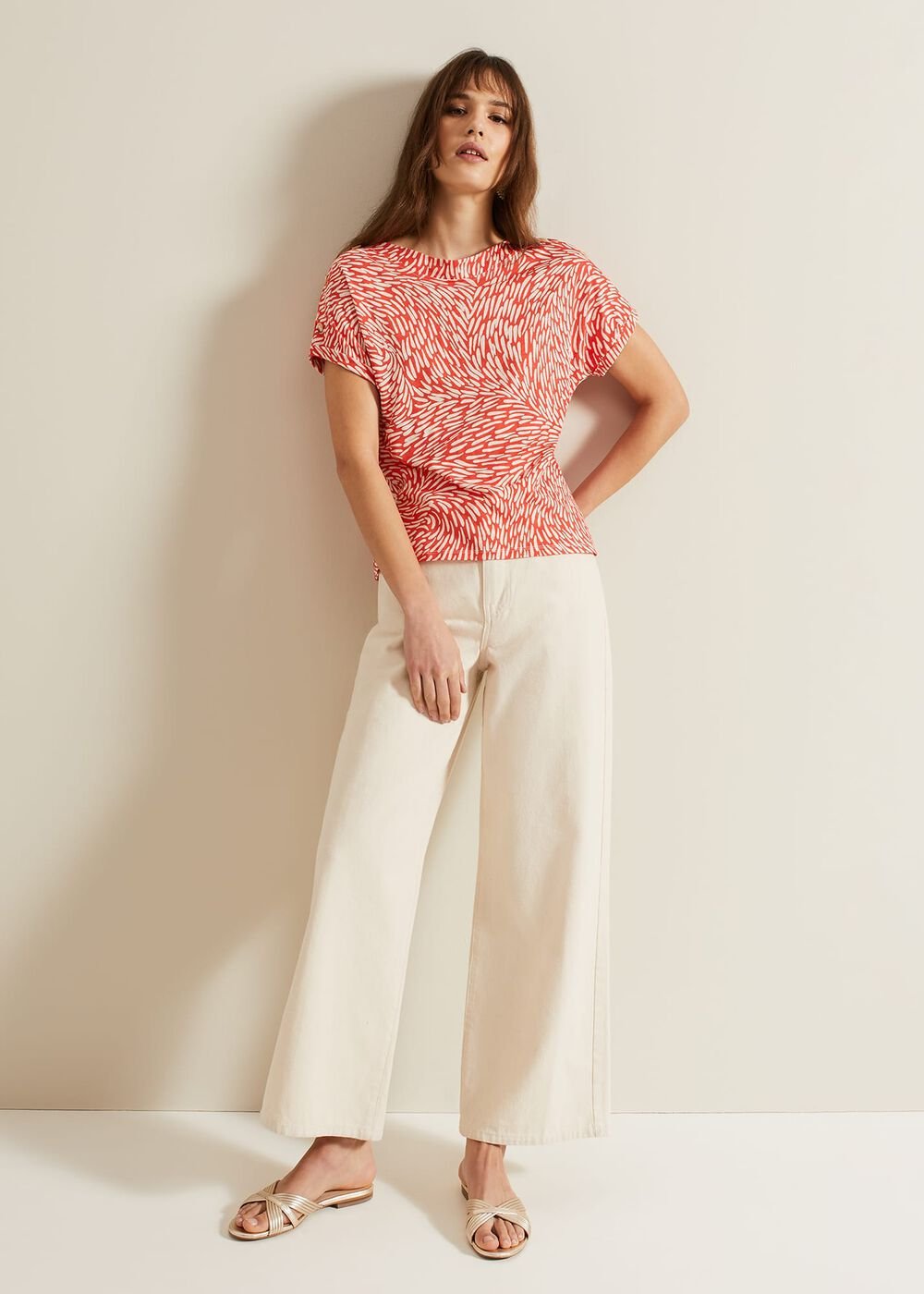 Suzie Button Detail Printed Top - Red
