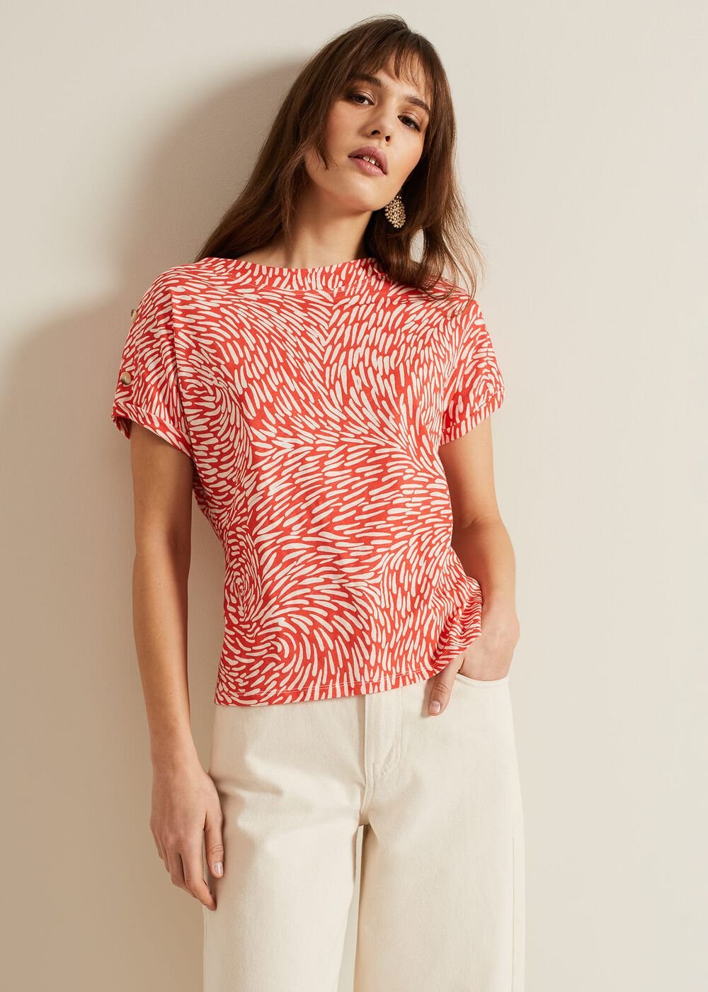 Suzie Button Detail Printed Top - Red