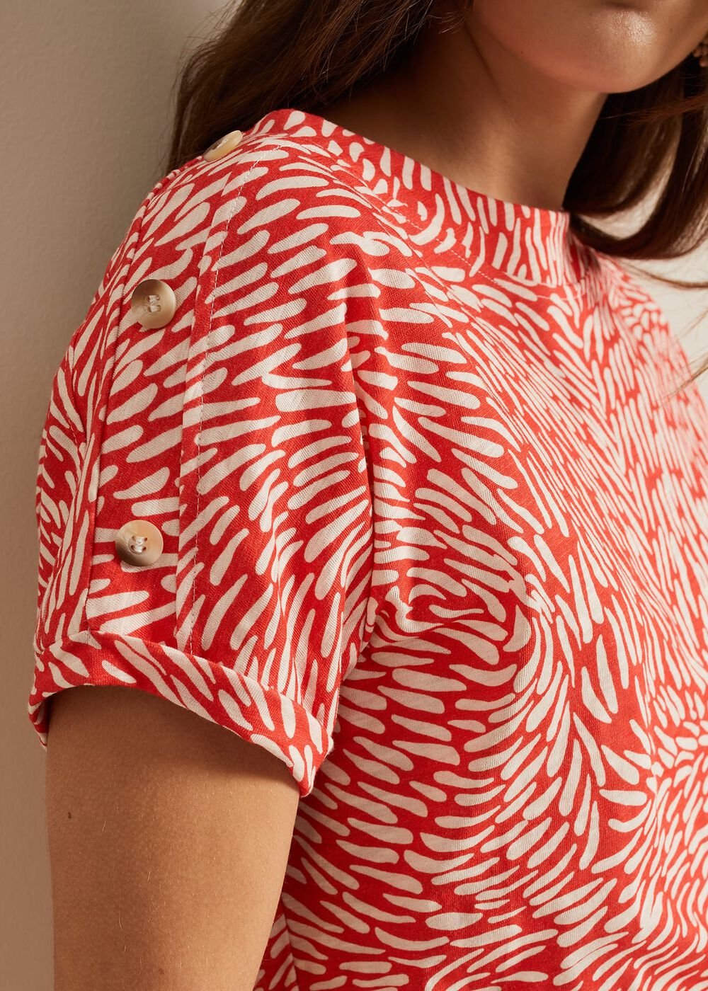 Suzie Button Detail Printed Top - Red