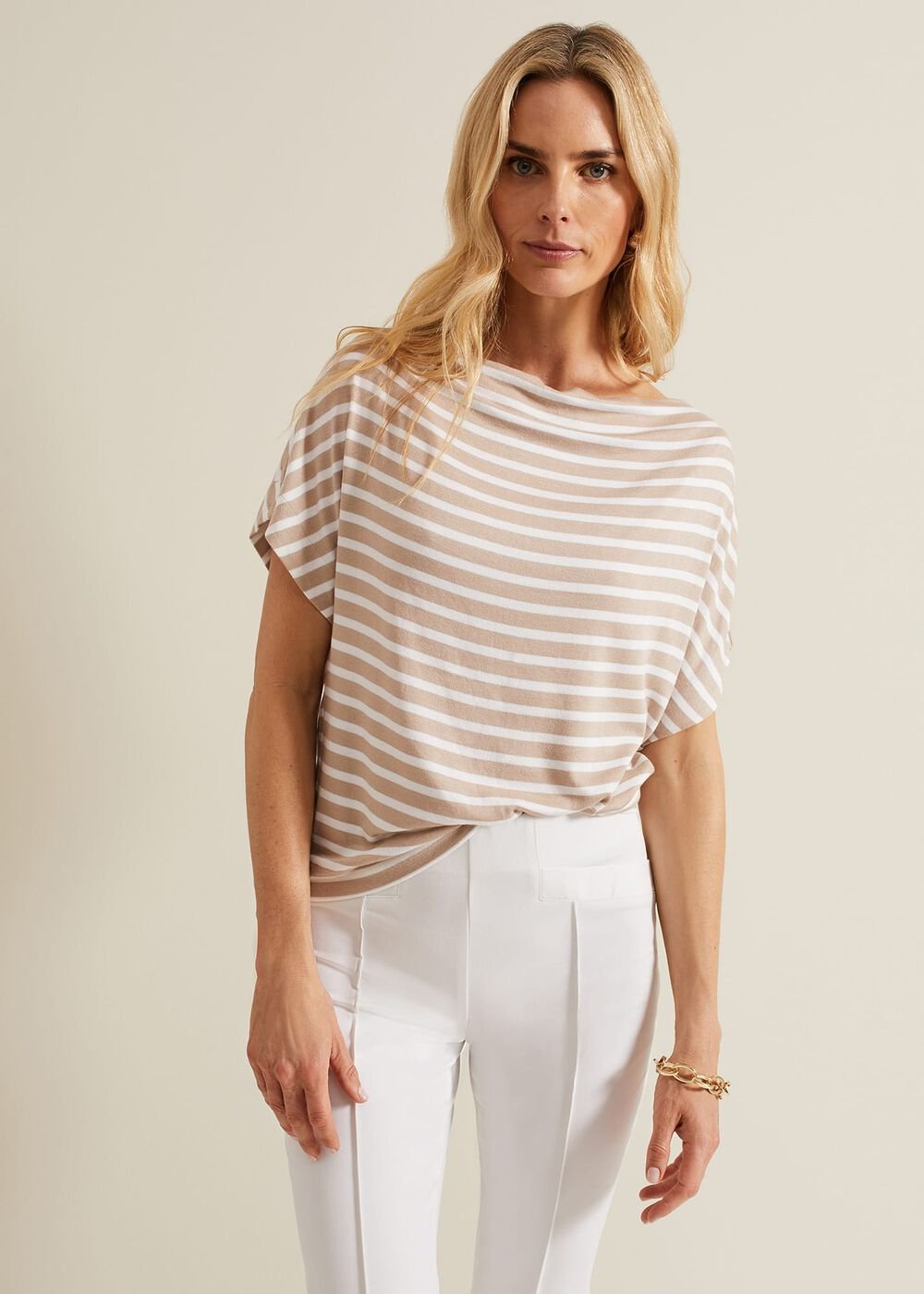 Carina Stripe Cowl Neck Top - Neutral