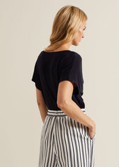 Cheryl Cowl Neck Woven Front Top - Navy