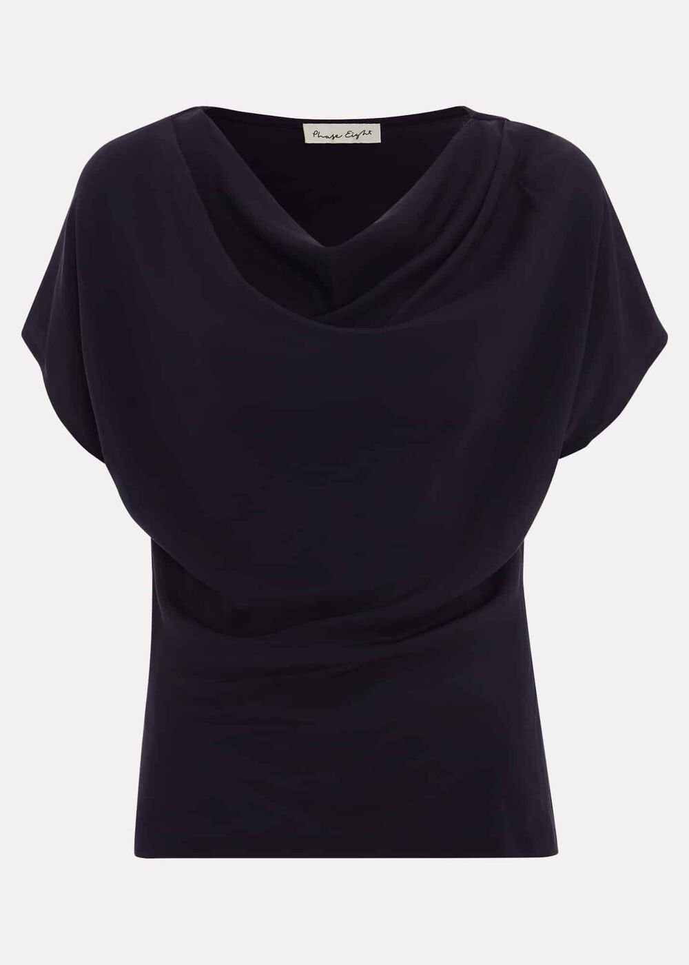 Cheryl Cowl Neck Woven Front Top - Navy