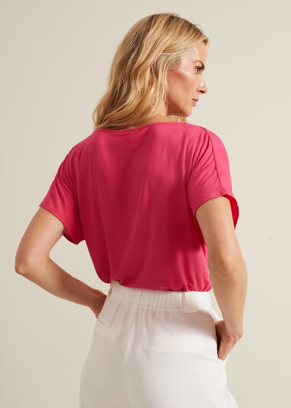 Cheryl Cowl Neck Woven Front Top - Pink