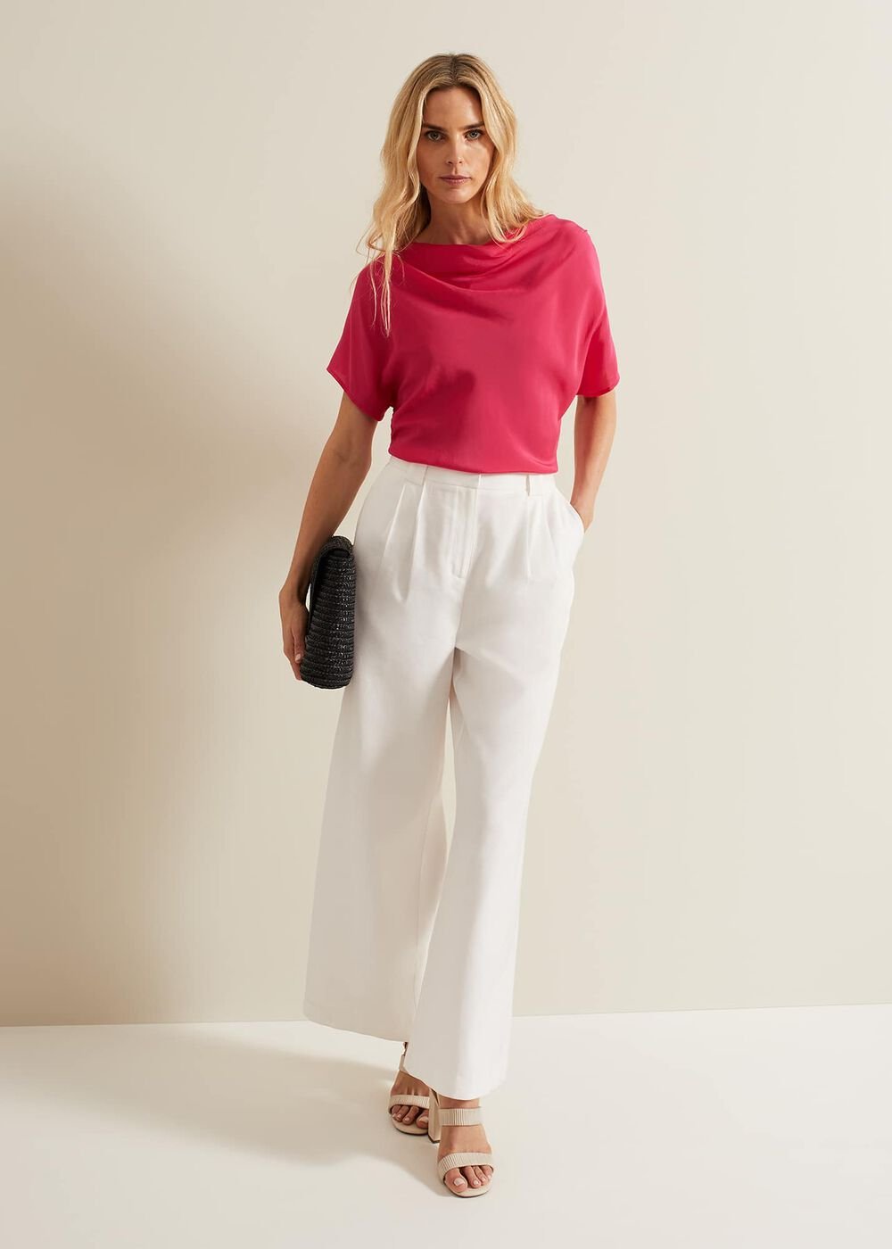 Cheryl Cowl Neck Woven Front Top - Pink